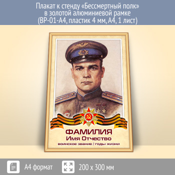 Плакат к стенду «Бессмертный полк» в золотой (матовой) алюминиевой рамке (BP-01-A4, пластик 4 мм, А4, 1 лист)